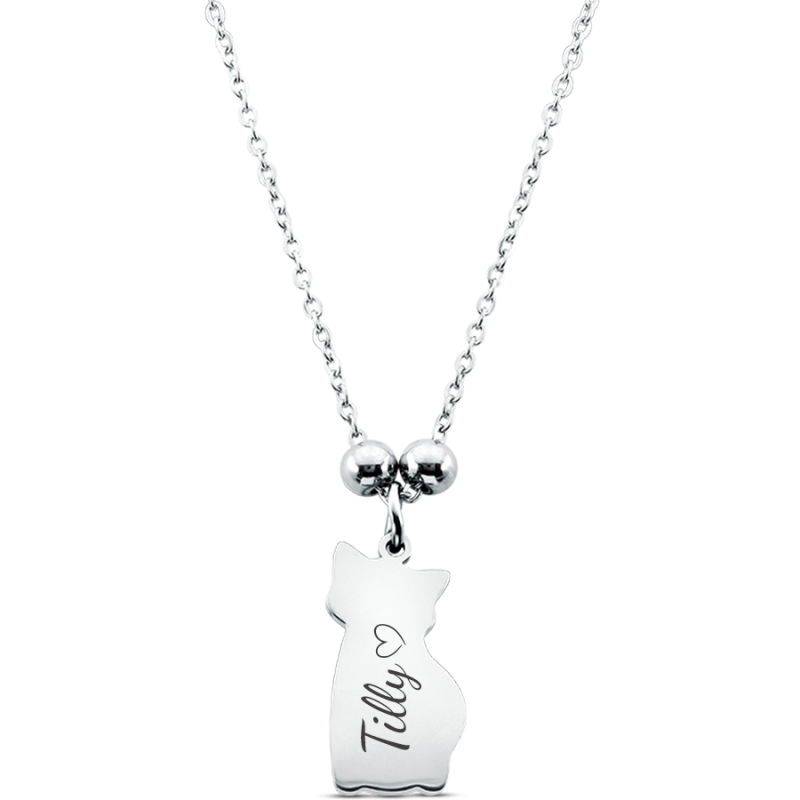 Personalised Cat-Shaped Memorial Necklace – Engraved with Name