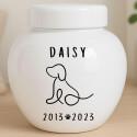 Personalised Ceramic Dog Urn – Pet Cremation Urn for Ashes with Name, Dates & Minimalist Dog Illustration