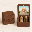 Personalised Wooden Dog Memorial Keepsake Box with 2 Glass Vials for Ashes & Fur Storage - Persnalised with Photo, Name, Dates &