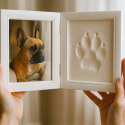 Folding Paw Print Clay & Photo Frame Kit – Wooden Dog Memorial Picture Frame for Indoor Display