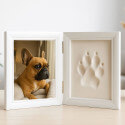 Folding Paw Print Clay & Photo Frame Kit – Wooden Dog Memorial Picture Frame for Indoor Display