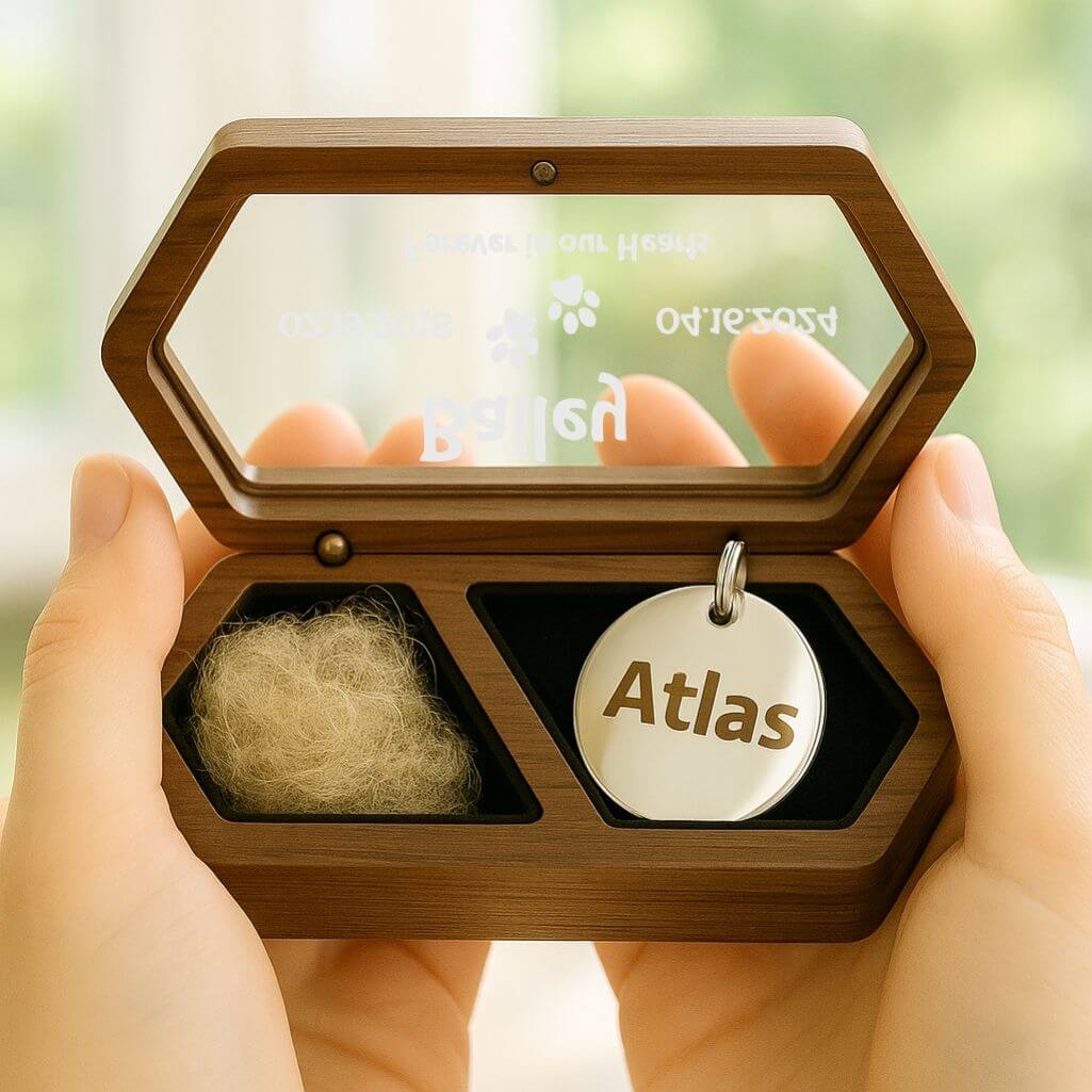 Personalised Wooden Dog Keepsake Box with Paw Print Design – Pet Fur Memorial with Acrylic Lid Engraved with Name, Dates & Tribute