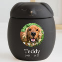 Personalised Ceramic Dog Urn with Sleeping Pet Lid – Cremation Urn for Ashes with Dog's Photo & Details in a Halo Frame