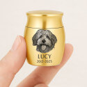 Personalised Dog Urn with Engraved Photo Drawing – Mini Keepsake Urn with Name & Dates