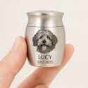 Personalised Dog Urn with Engraved Photo Drawing – Mini Keepsake Urn with Name & Dates