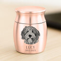 Personalised Dog Urn with Engraved Photo Drawing – Mini Keepsake Urn with Name & Dates