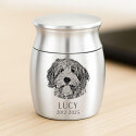 Personalised Dog Urn with Engraved Photo Drawing – Mini Keepsake Urn with Name & Dates