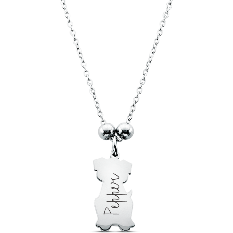 Personalised Dog-Shaped Dog Memorial Necklace – Engraved with Name
