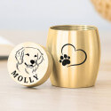 Personalised Dog Urn with Engraved Photo Drawing on the lid – Mini Keepsake Urn with Name