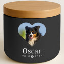 Personalised Ceramic Dog Urn with Photo in Heart Frame – Pet Cremation Urn for Ashes with Name & Dates