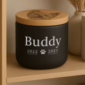 Personalised Ceramic Dog Urn with Engraved Photo Drawing on the lid – Pet Cremation Urn for Ashes with Name & Dates
