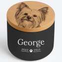 Personalised Ceramic Dog Urn with Engraved Photo Drawing on the lid – Pet Cremation Urn for Ashes with Name & Dates