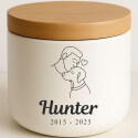 Personalised Ceramic Dog Urn with Man & Dog Illustration –  Pet Cremation Urn for Ashes with Name & Dates