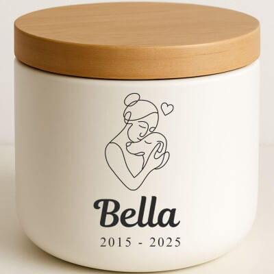 Personalised Ceramic Dog Urn with Woman & Dog...