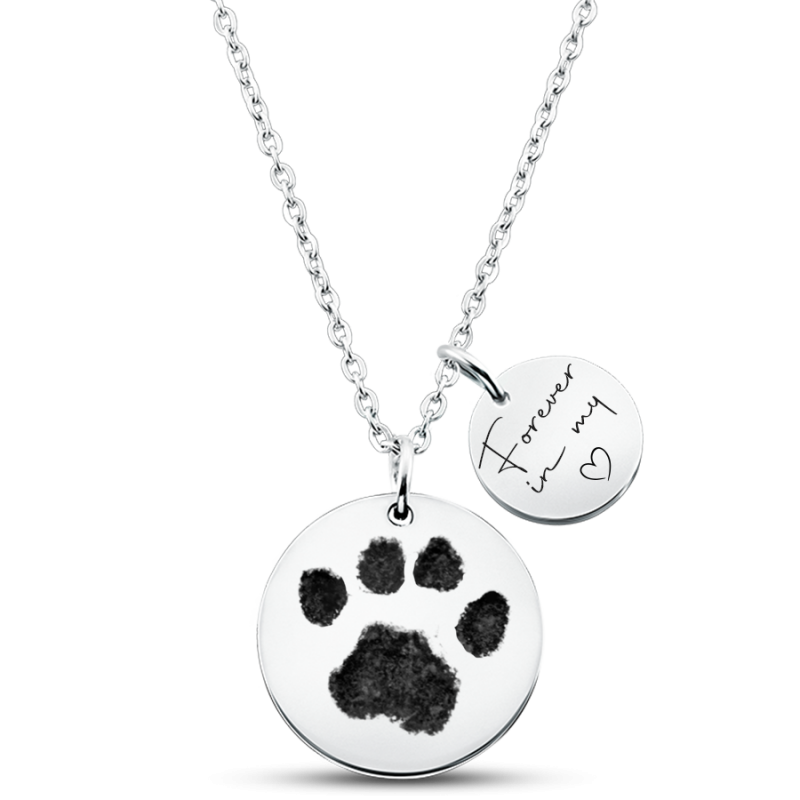 Personalised Dog Memorial 2-Charm Round Necklace – Engraved with Pet's Paw Print, Name & Dates