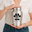 Personalised Dog Urn with Name & Dates in a Paw Print Design  – Pet Memorial Stainless Steel Urn