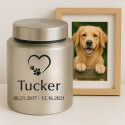 Personalised Dog Urn – Stainless Steel Memorial Urn  with Heart Paw Icon, Name & Dates