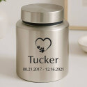 Personalised Dog Urn – Stainless Steel Memorial Urn  with Heart Paw Icon, Name & Dates