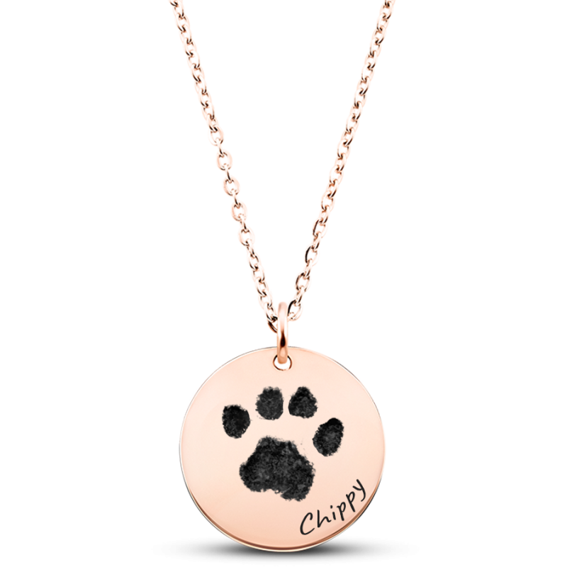 Personalised Dog Memorial Round Necklace – Engraved with Pet's Paw Print & Name