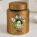 Personalised Dog Urn with Photos in a Paw-shaped Frame – Cylinder Stainless Steel Memorial Urn  with Name & Dates
