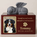 Personalised Wooden Dog Urn Box with Angel Dog Statue –  Pet Cremation Urn for Ashes with Photo, Name, Dates & Tribute