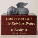 Personalised Wooden Dog Urn Box with Angel Dog Statue –  Pet Cremation Urn for Ashes with Name, Dates & Tribute
