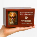 Personalised Wooden Dog Urn Box with Photo – Engraved Memorial Box for Ashes with Name, Dates & Tribute