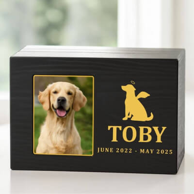 Personalised Black Wooden Dog Urn with Photo –...