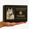 Personalised Black Wooden Dog Urn with Photo – Custom Memorial Box with Name, Dates & Tribute