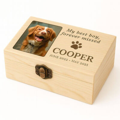 Personalised Light Wood Dog Urn with Photo –...