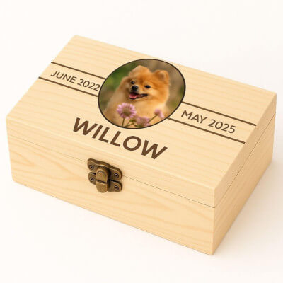 Personalised Light Wood Dog Urn with Photo –...