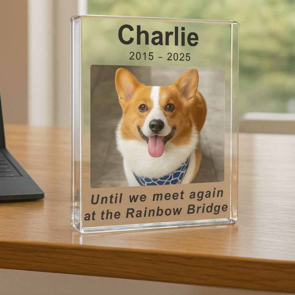 Personalised Dog Memorial Gift – Portrait Pet Memorial Acrylic Plaque with Photo, Name & Dates