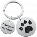Personalised Dog Memorial 2-Charm Round Keyring - Engraved with Pet's Paw-Print & Name