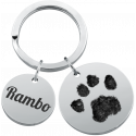 Personalised Dog Memorial 2-Charm Round Keyring - Engraved with Pet's Paw-Print & Name