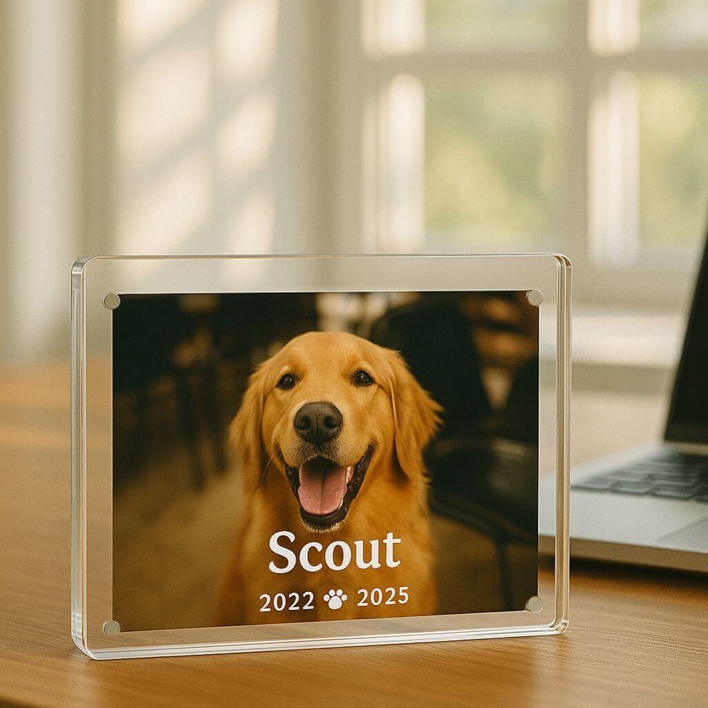 Personalised Acrylic Dog Memorial Frame – Custom Pet Photo Plaque with Name & Dates