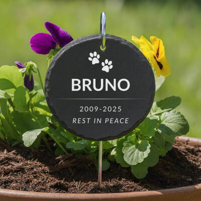 Personalised Round Dog Grave Marker with Metal...