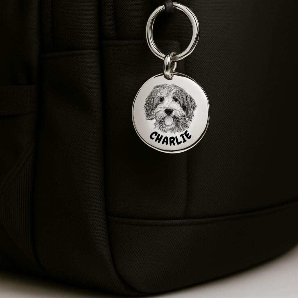 Personalised Dog Memorial Round Keyring - Engraved with Pet's Photo & Name