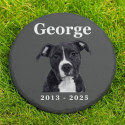 Personalised Round Dog Grave Marker with Photo – Slate Pet Memorial Garden Plaque with Name & Dates