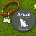 Personalised Round Dog Grave Marker – Slate Pet Memorial Garden Plaque with Dog Name, Dates, Tribute & Dog Angel Design