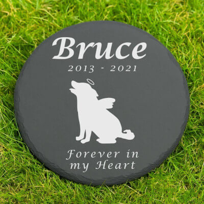 Personalised Round Dog Grave Marker – Slate Pet...