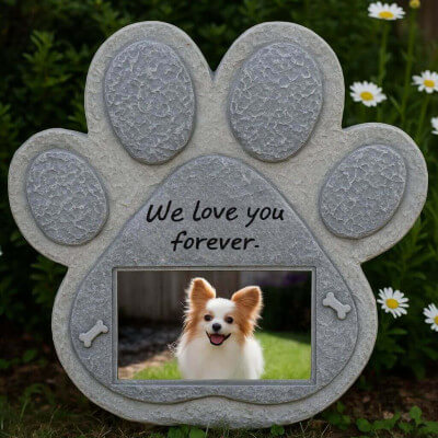 Paw-Shaped Dog Memorial Stone with Photo &...