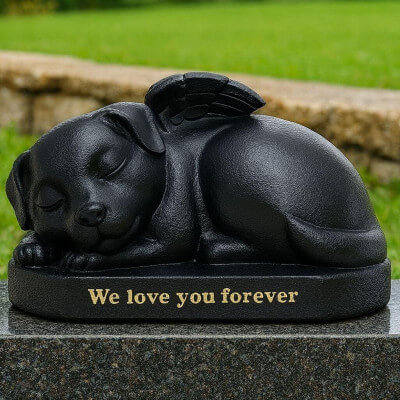 Black Sleeping Angel Dog Memorial Urn – Outdoor...